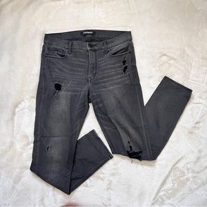 Express Ankle Super Skinny Grey Distressed Jeans sz 10L